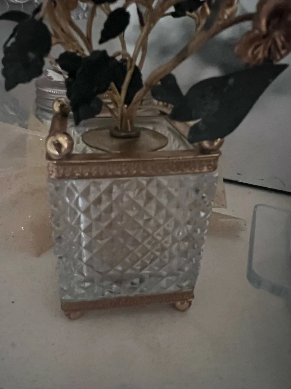 vintage Baccarat Style like French Crystal Gilt & Patinated Bronze Floral